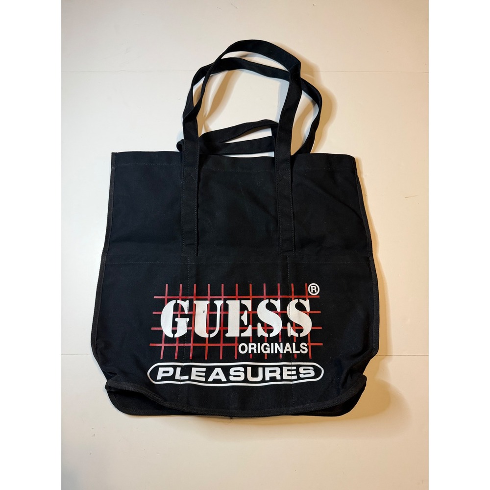 Guess Originals x Pleasures Black Jumbo Canvas Tote Bag Streetwear Large Pockets